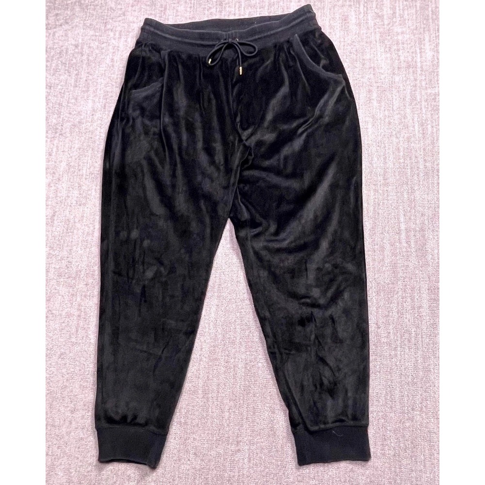Michael Kors Velvet Jogger Pants Womens L Black Tapered Leg Workout Drawstring